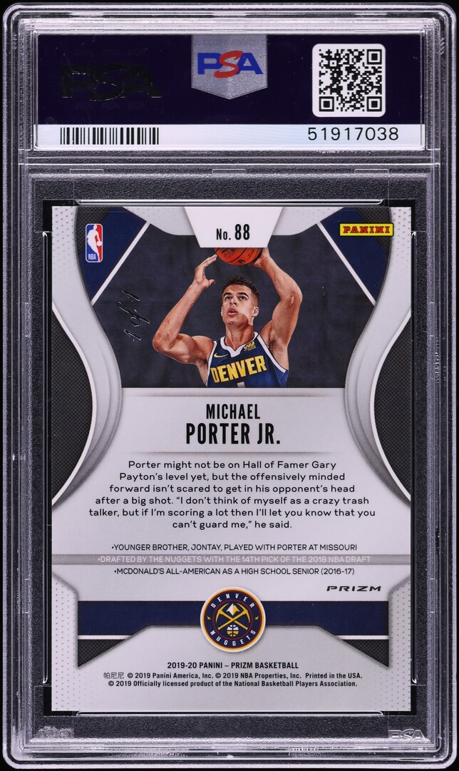 2019 Panini Prizm Choice Nebula Michael Porter Jr. 1/1 #88 PSA 10