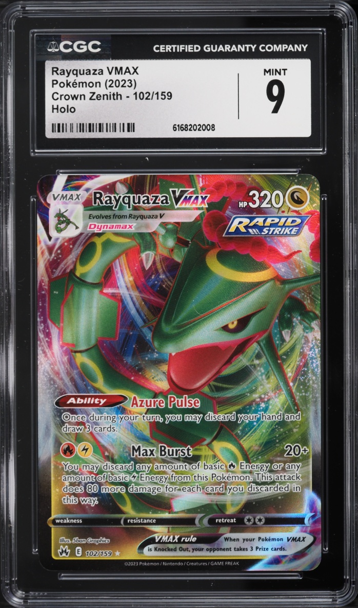 2023 Pokemon Sword & Shield Crown Zenith Alt Art Rayquaza VMAX #102 CGC 9 MINT