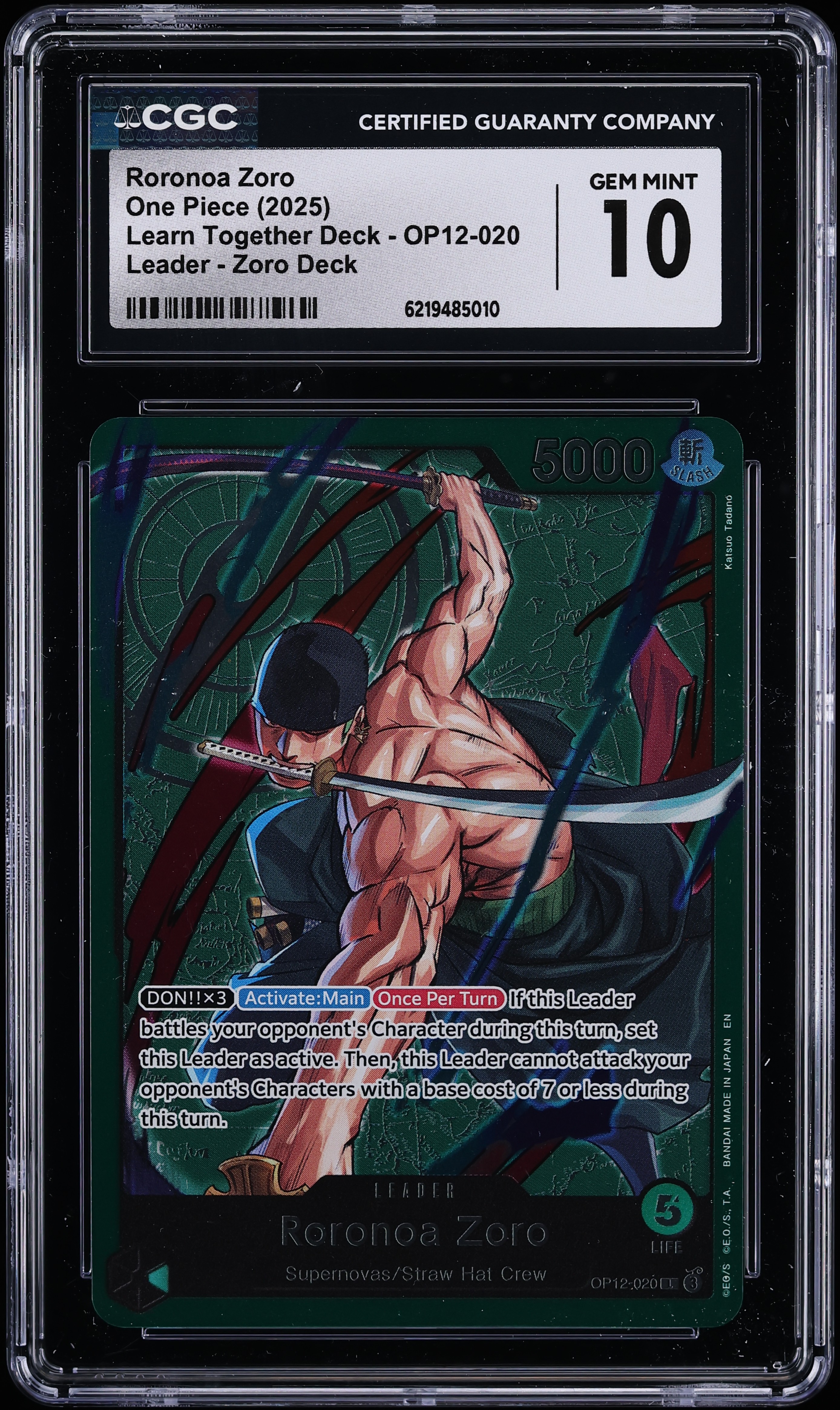 2025 One Piece Learn Together Deck Leader Roronoa Zoro #OP12-020 CGC 10 GEM MINT