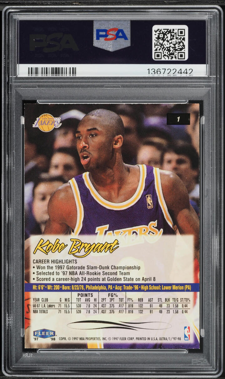 1997 Ultra Basketball Kobe Bryant #1 PSA 8 NM-MT