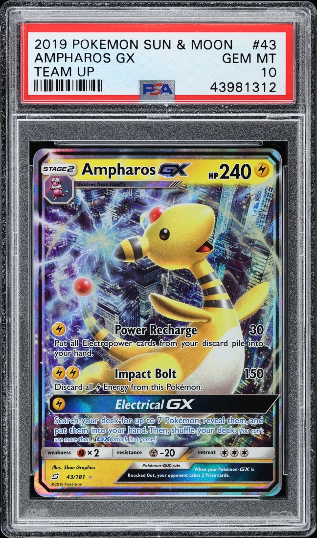 2019 Pokemon Sun & Moon Team Up Holo Ampharos GX #43 PSA 10 GEM MINT