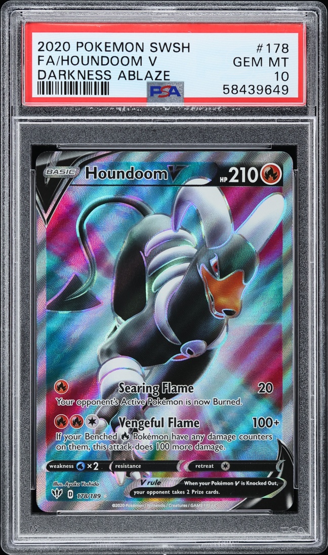 2020 Pokemon Sword & Shield Darkness Ablaze Full Art Houndoom V #178 PSA 10 GEM MINT