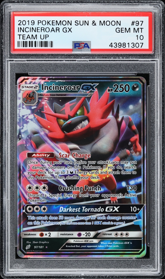 2019 Pokemon Sun & Moon Team Up Holo Incineroar GX #97 PSA 10 GEM MINT