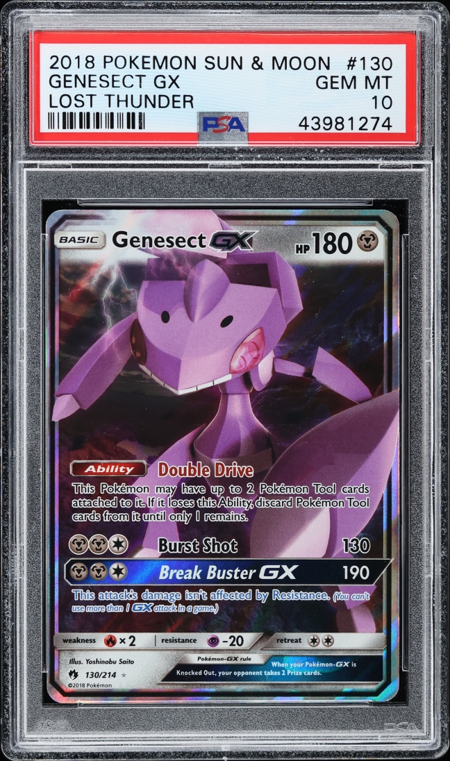 2018 Pokemon Sun & Moon Lost Thunder Holo Genesect GX #130 PSA 10 GEM MINT