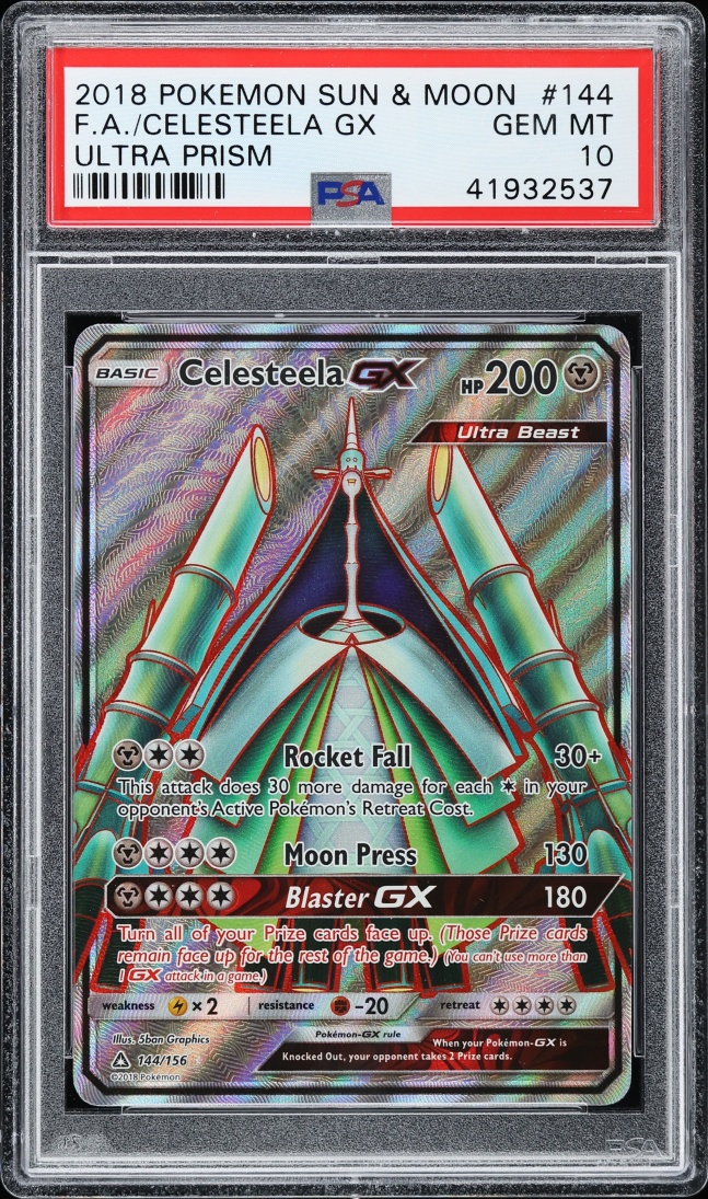 2018 Pokemon Sun & Moon Ultra Prism Full Art Celesteela GX #144 PSA 10 GEM MINT