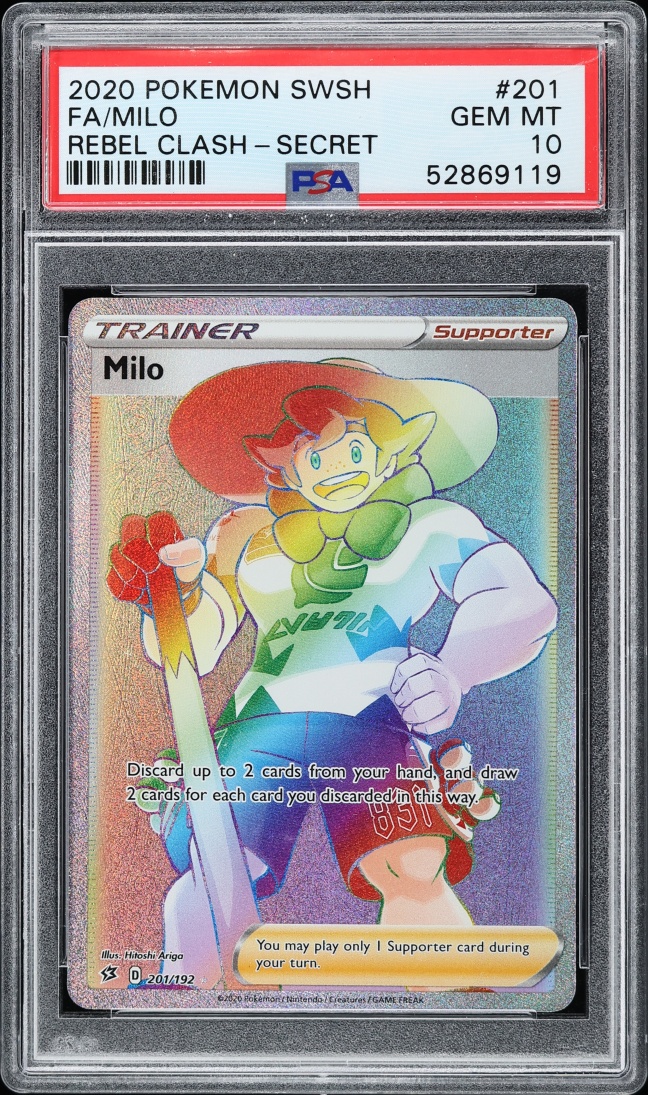 2020 Pokemon Sword & Shield Rebel Clash Rainbow Rare Milo #201 PSA 10 GEM MINT