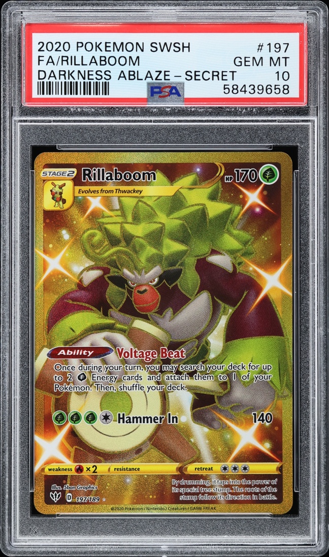 2020 Pokemon SWSH Darkness Ablaze Gold Rare Rillaboom #197 PSA 10 GEM MINT