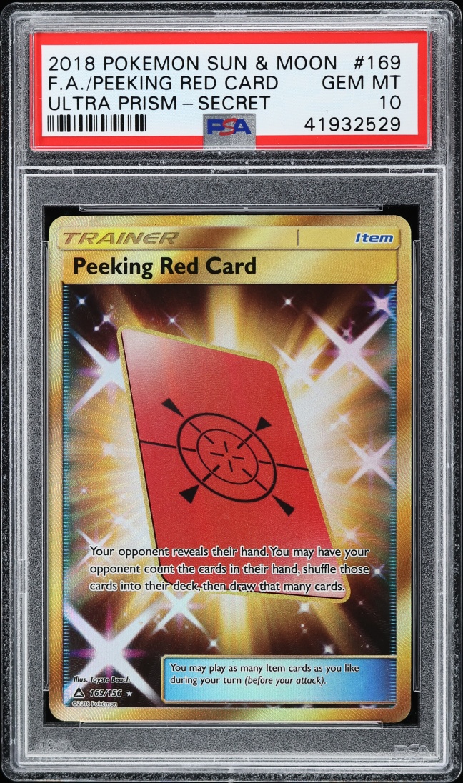 2018 Pokemon Sun & Moon Ultra Prism Hyper Rare Peeking Red Card #169 PSA 10 GEM MINT