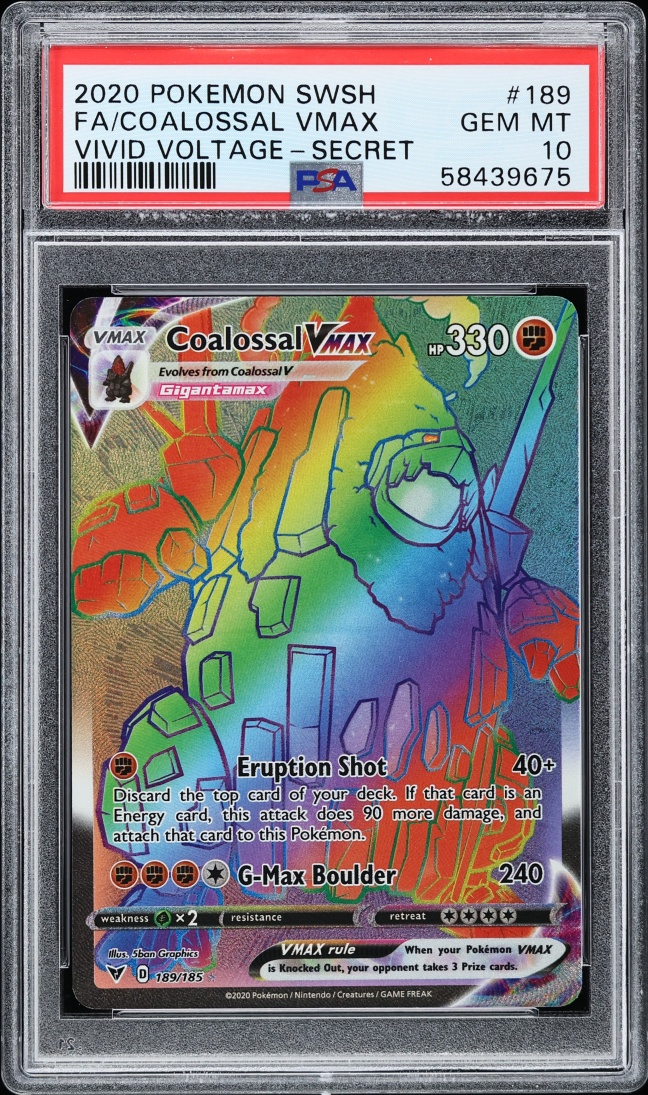 2020 Pokemon Sword & Shield Vivid Voltage Rainbow Rare Coalossal VMAX #189 PSA 10 GEM MINT