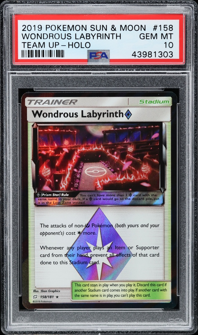 2019 Pokemon Sun & Moon Team Up Holo Wondrous Labyrinth #158 PSA 10 GEM MINT