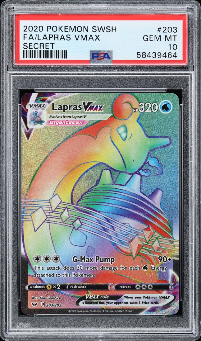 2020 Pokemon Sword & Shield Rainbow Rare Lapras VMAX #203 PSA 10 GEM MINT