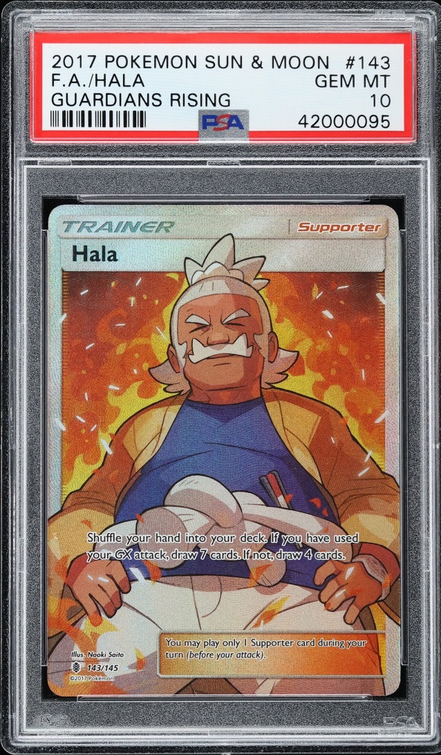 2017 Pokemon Sun & Moon Guardians Rising Full Art Hala #143 PSA 10 GEM MINT