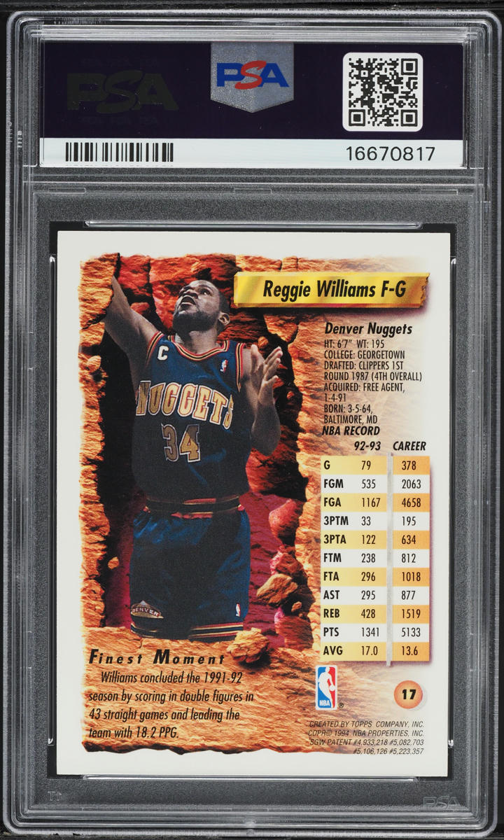 1993 Finest Basketball Refractor Reggie Williams #17 PSA 10 GEM MINT
