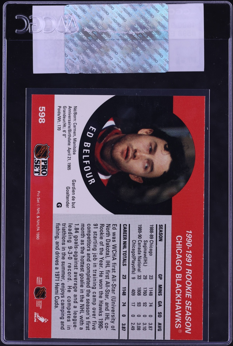1990 Pro Set Hockey Ed Belfour #598 CGC AUTH