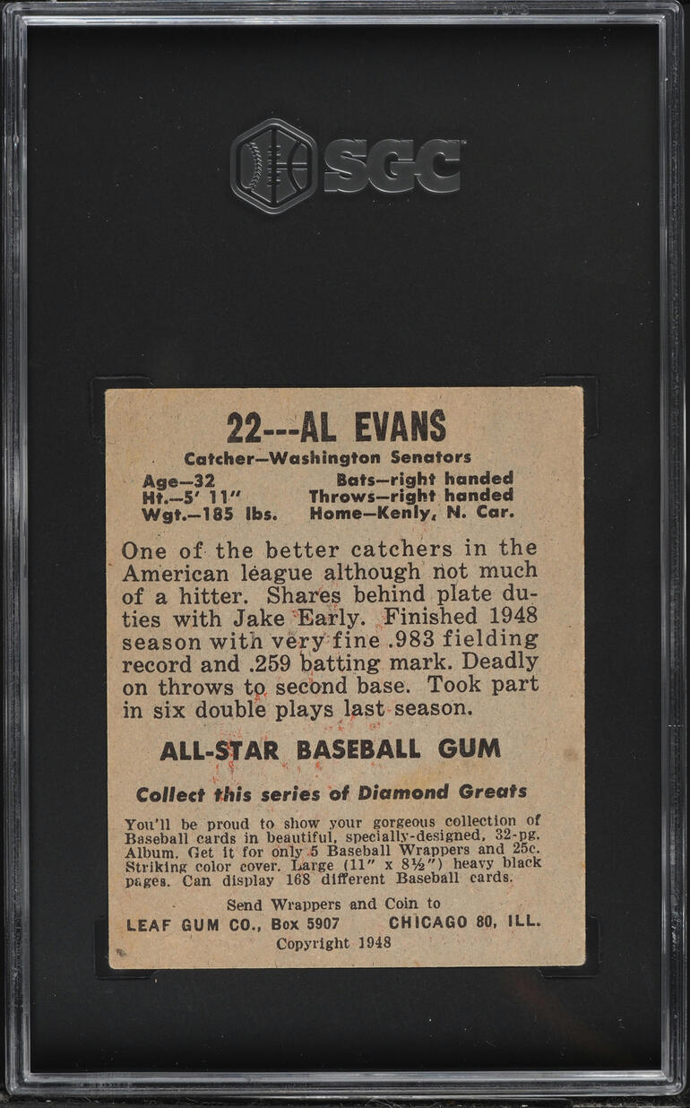 1948 Leaf Al Evans #22 SGC 4 VGEX