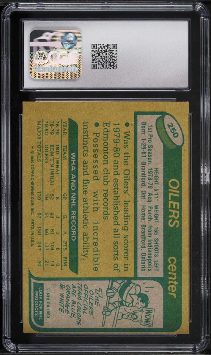 1980 Topps Hockey Wayne Gretzky #250 CGC 5 EX