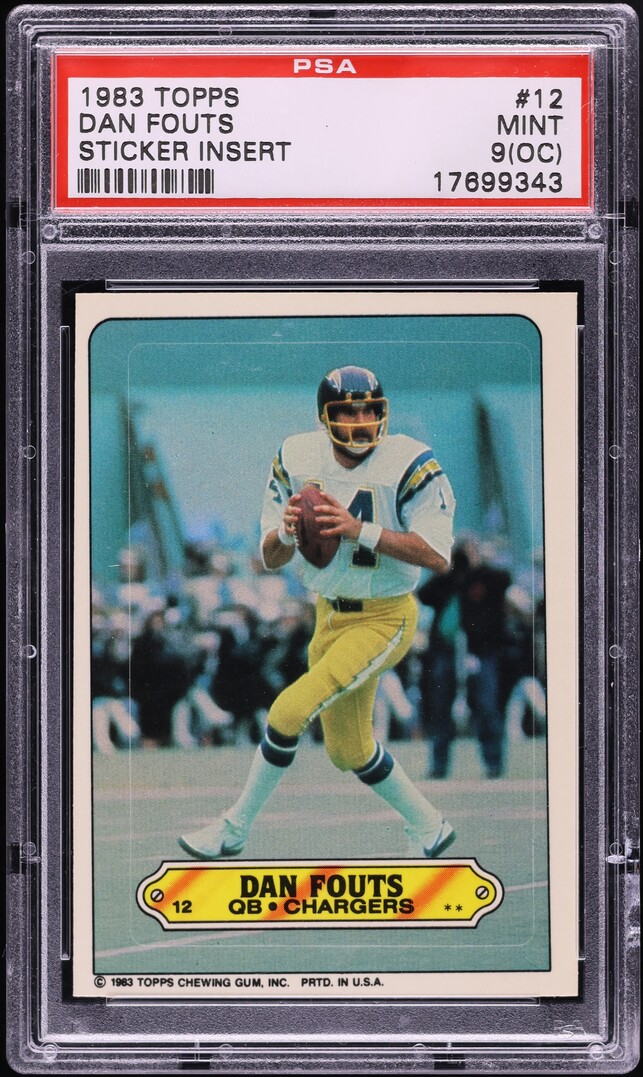 1983 Topps Stickers Insert Football Dan Fouts #12 PSA 9(oc) MINT
