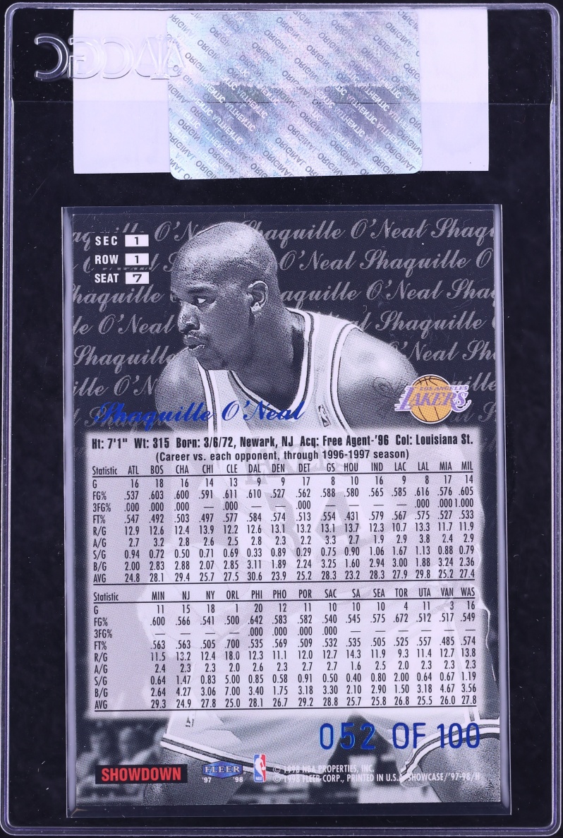 1997 Flair Showcase Row 1 Legacy Collection Shaquille O'Neal #7 CGC AUTH
