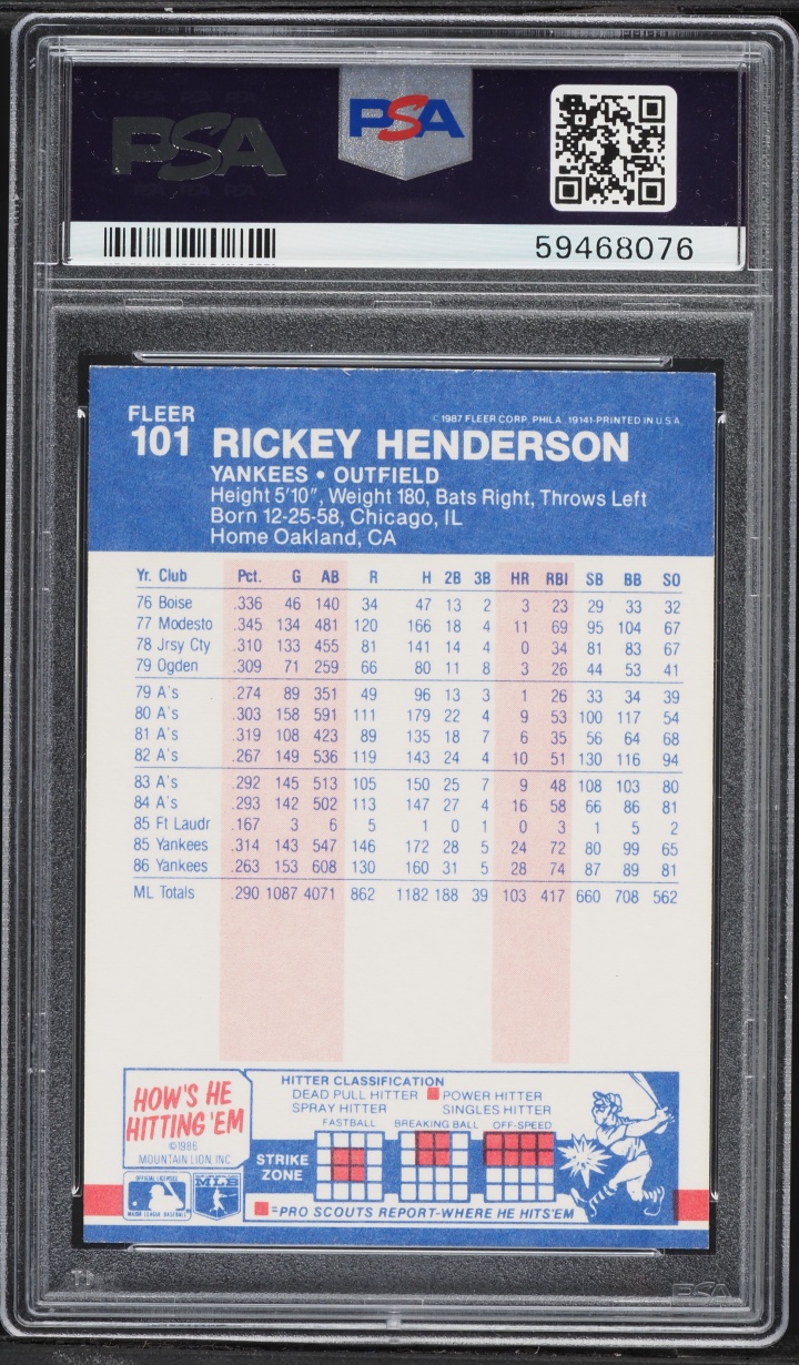 1987 Fleer Rickey Henderson #101 PSA 7 NRMT