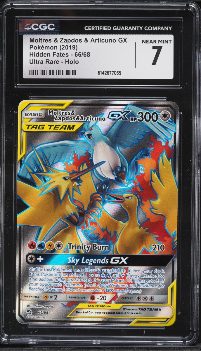2019 Pokemon SM Hidden Fates Full Art Moltres & Zapdos & Articuno GX #66 CGC 7 NRMT