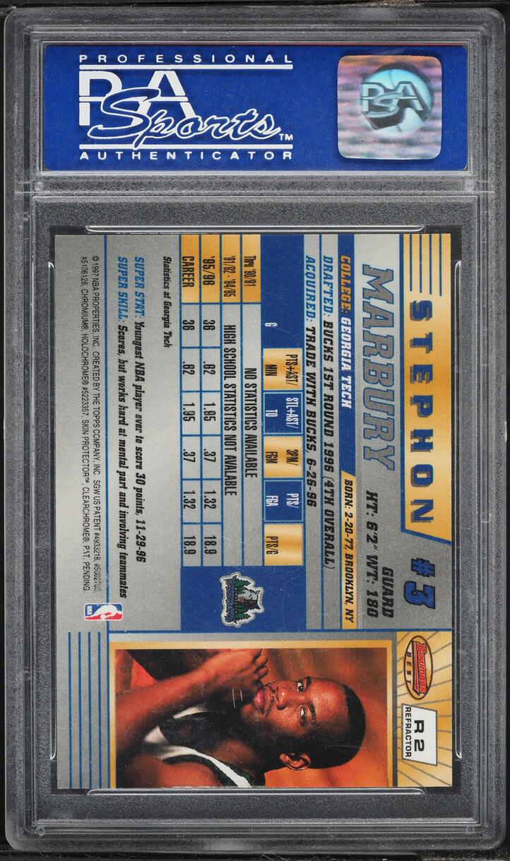 1996 Bowman's Best Refractor Stephon Marbury ROOKIE #R2 PSA 10 GEM MINT
