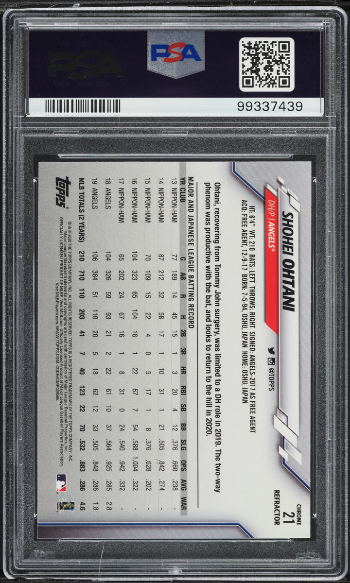 2020 Topps Chrome Refractor Shohei Ohtani #21 PSA 10 GEM