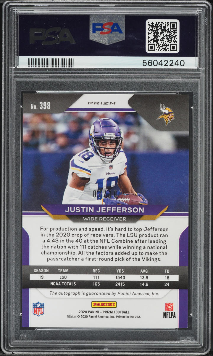 2020 Panini Prizm Gold Justin Jefferson ROOKIE AUTO /10 #398 PSA 10 GEM MINT