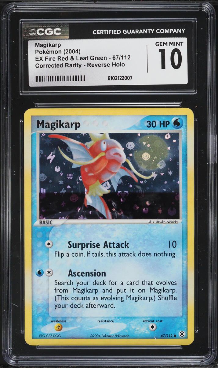 2004 Pokemon EX Fire Red & Leaf Green Corrected Rarity Reverse Holo Magikarp #67 CGC 10 GEM