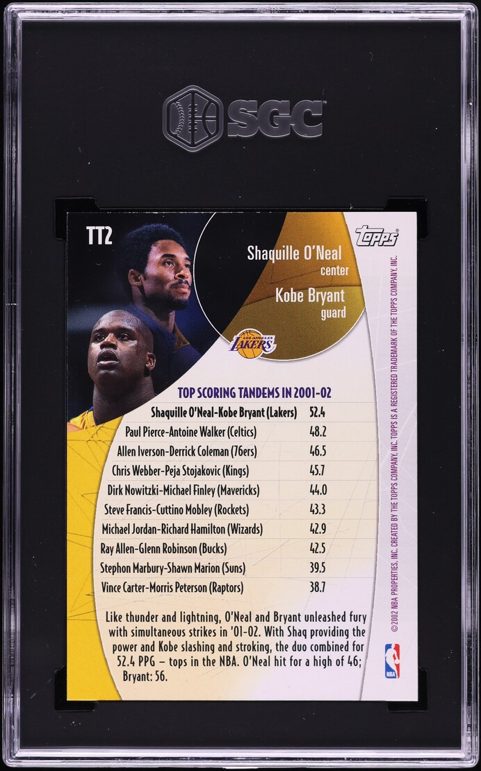 2002 Topps Top Tandems Shaquille O'Neal Kobe Bryant #TT2 SGC 8 NM-MT