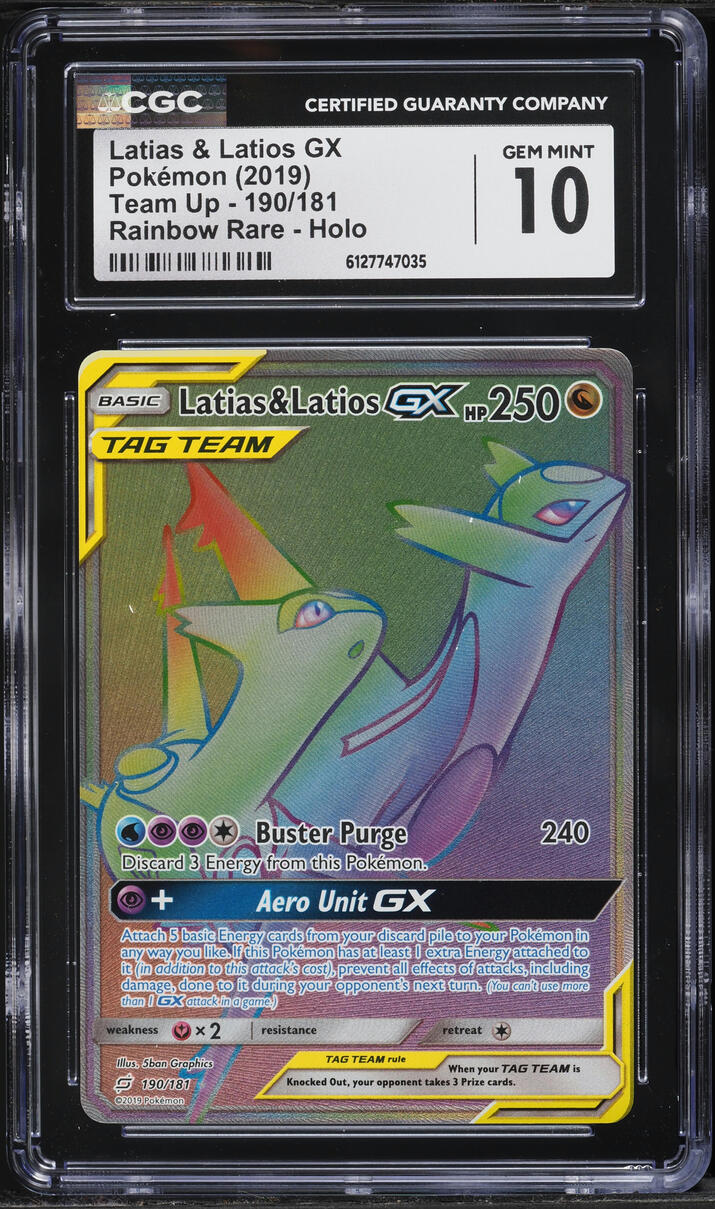2019 Pokemon Sun & Moon Team Up Rainbow Rare Latias & Latios GX #190 CGC 10 GEM MINT