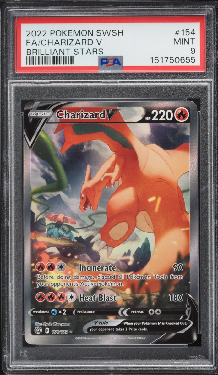 2022 Pokemon Sword & Shield Brilliant Stars Alt Art Charizard V #154 PSA 9 MINT