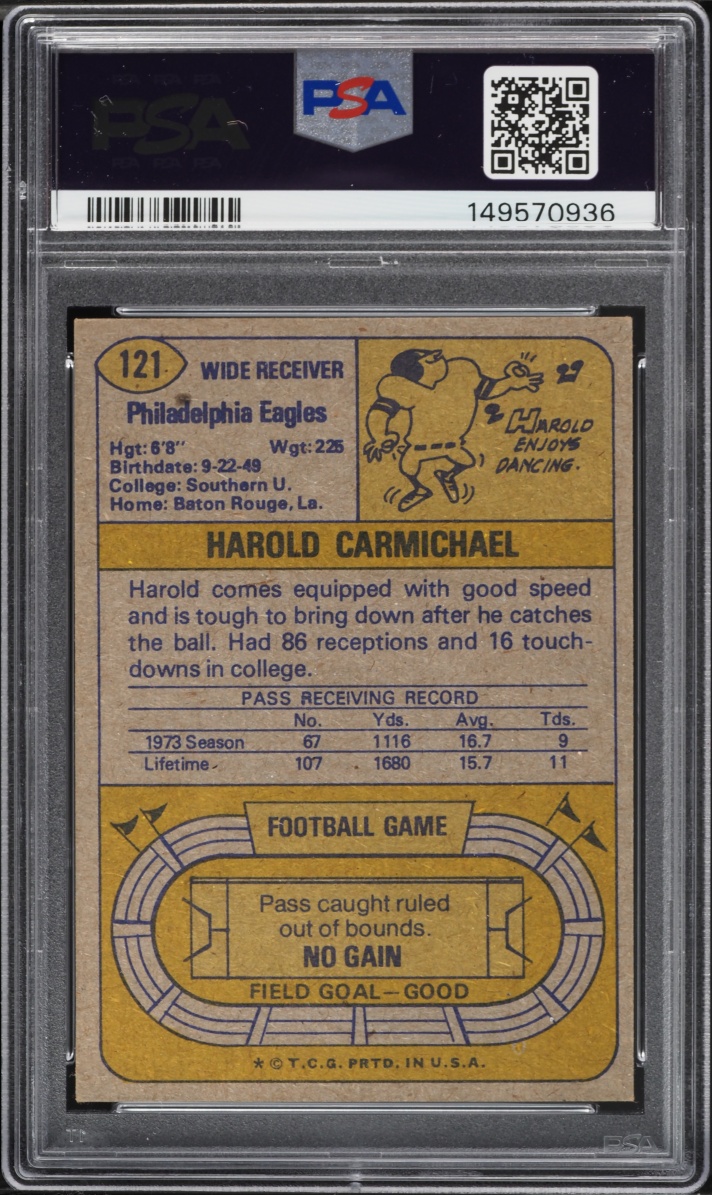 1974 Topps Football Harold Carmichael ROOKIE, ALL-PRO #121 PSA 5 EX
