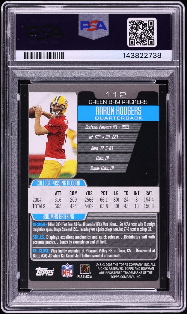 2005 Bowman Football Aaron Rodgers ROOKIE #112 PSA 7 NRMT