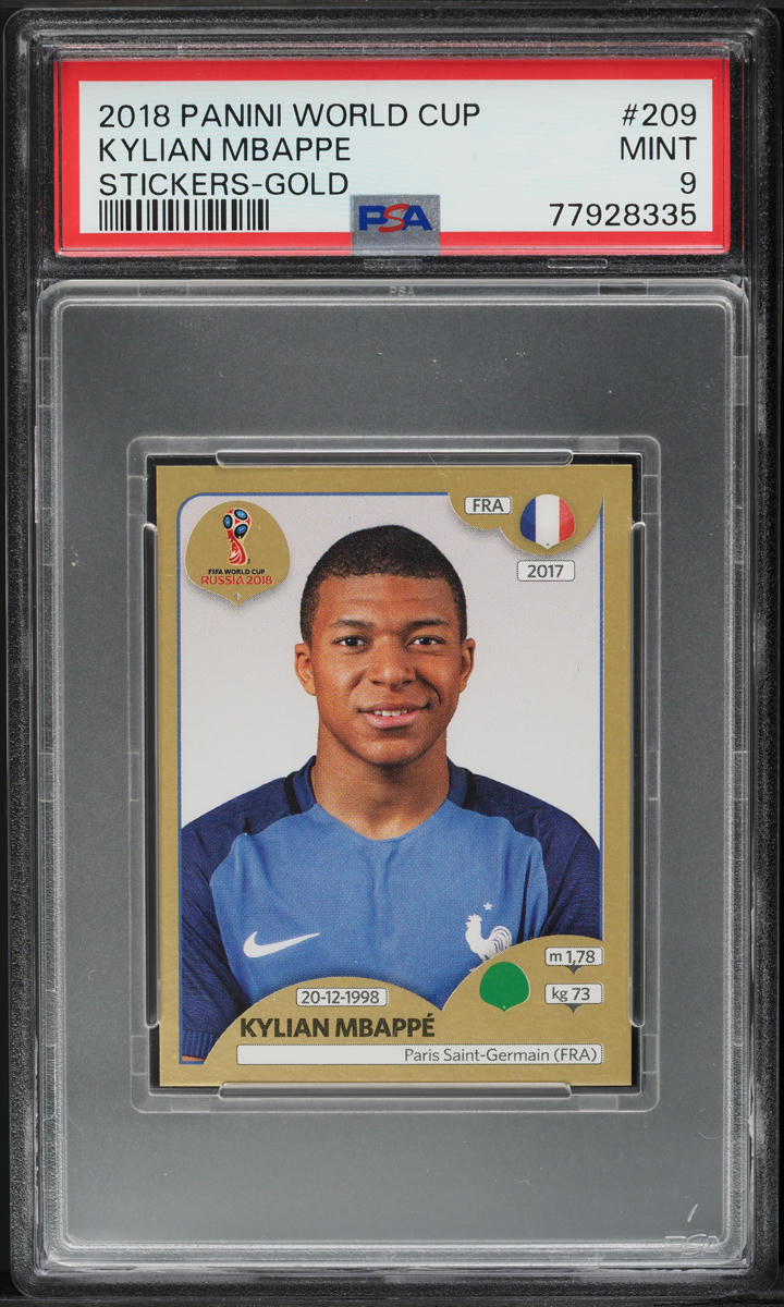 2018 Panini World Cup Stickers Gold Kylian Mbappe ROOKIE #209 PSA 9 MINT
