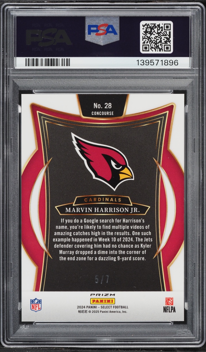2024 Select Concourse Neon Orange Pulsar Marvin Harrison Jr. ROOKIE /7 #28 PSA 10 GEM MINT