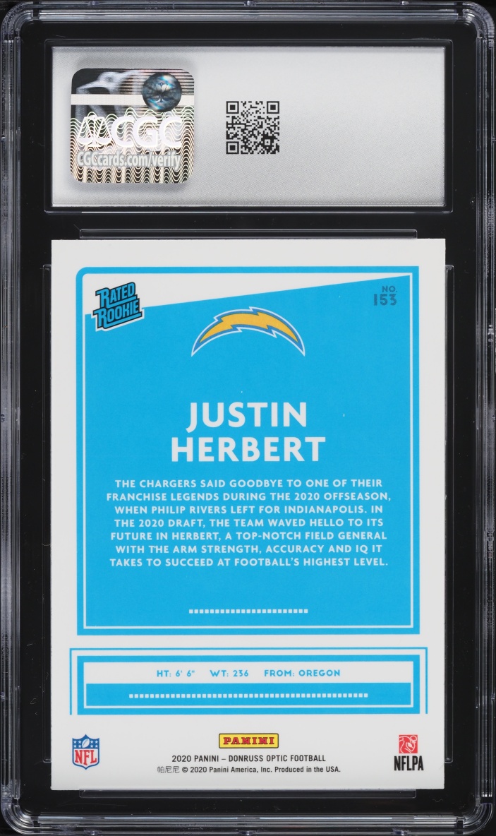 2020 Donruss Optic Justin Herbert ROOKIE #153 CGC 9.5 MINT+