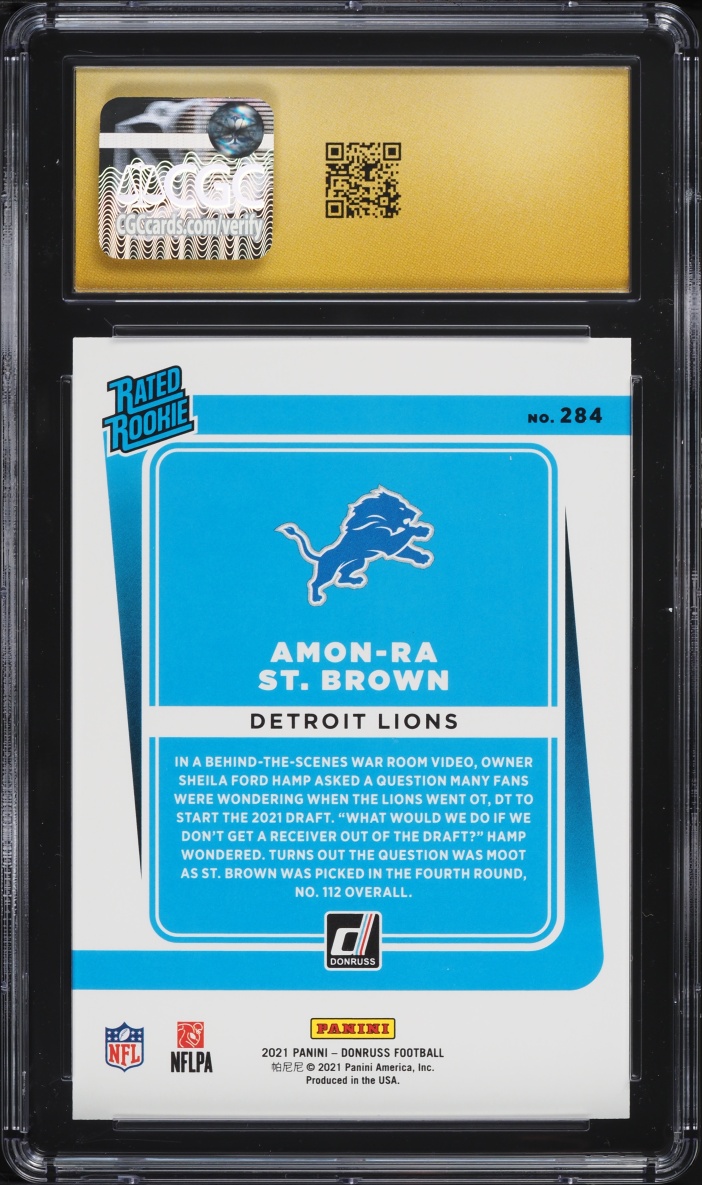 2021 Donruss Football Amon-Ra St. Brown ROOKIE #284 CGC 10 PRISTINE
