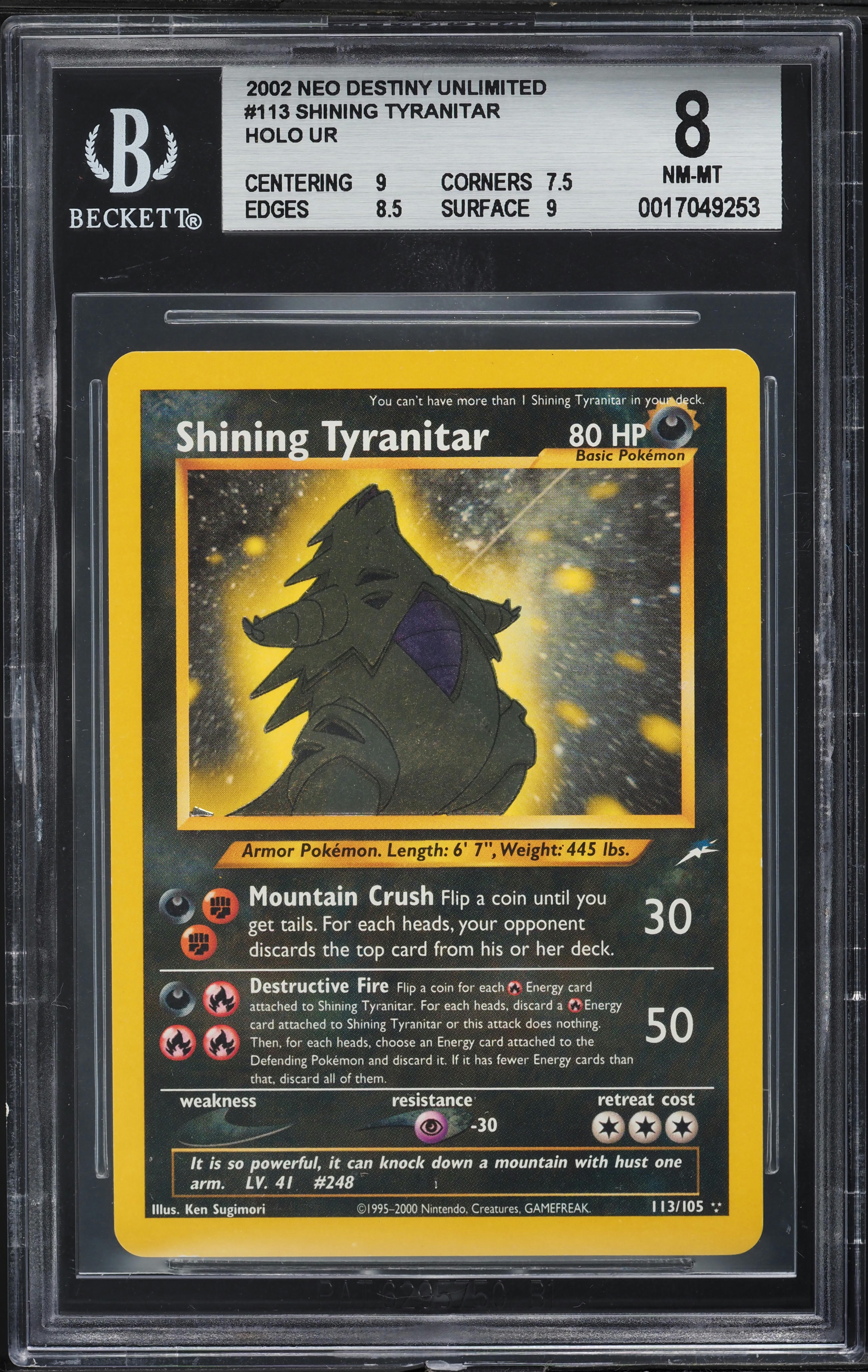 2002 Pokemon Neo Destiny Holo Shining Tyranitar #113 BGS 8