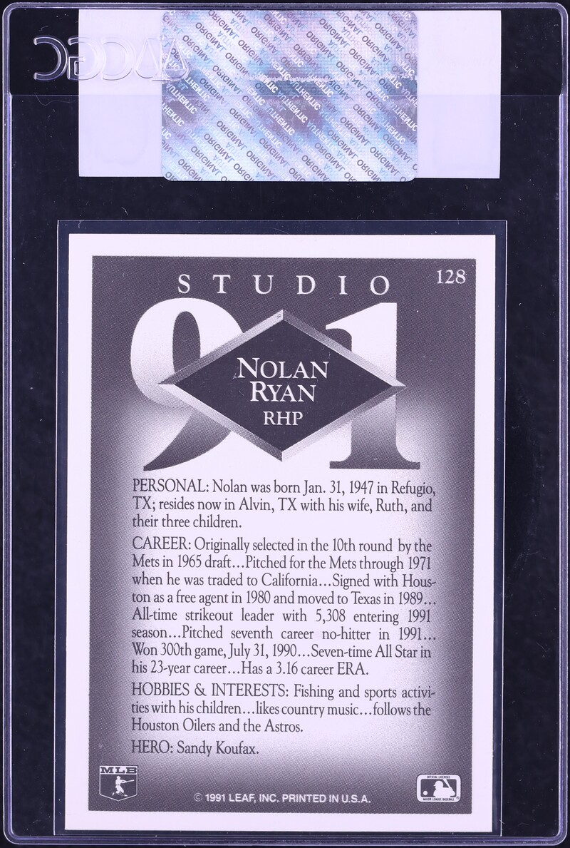 1991 Studio Nolan Ryan #128 CGC AUTH