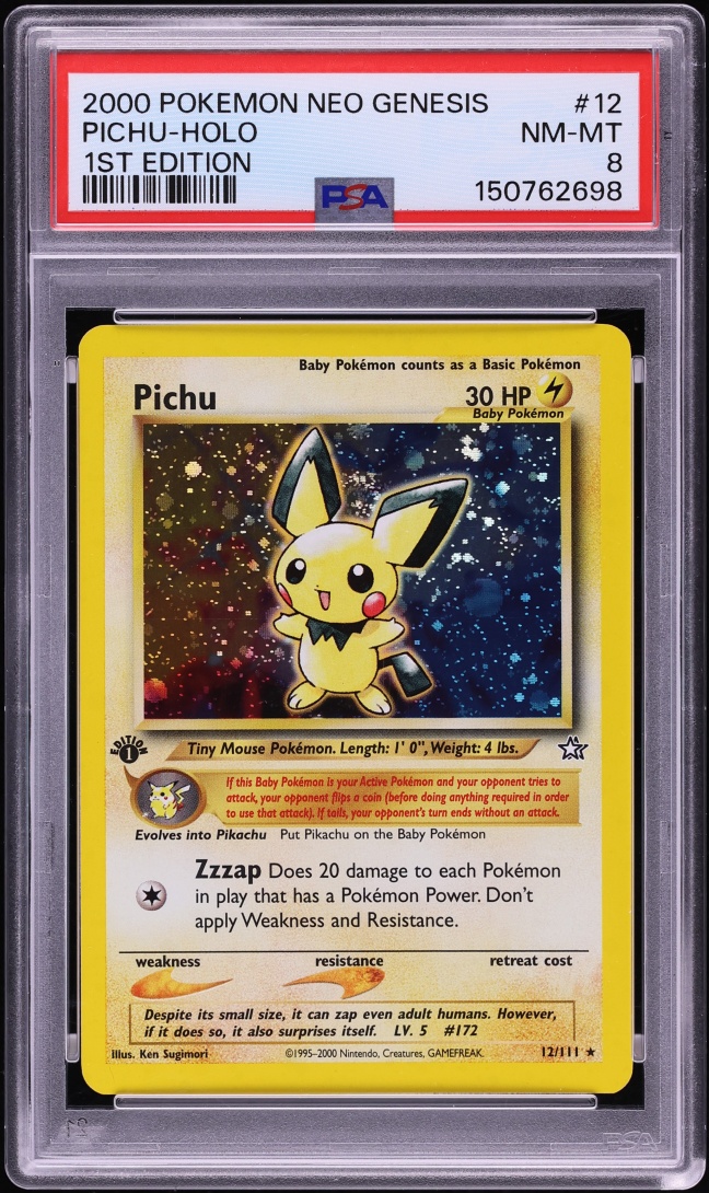 2000 Pokemon Neo Genesis 1st Edition Holo Pichu #12 PSA 8 NM-MT