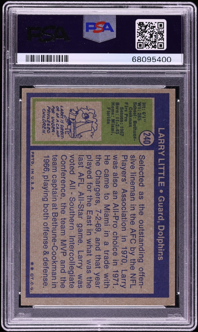 1972 Topps Football Larry Little ROOKIE #240 PSA 7 NRMT