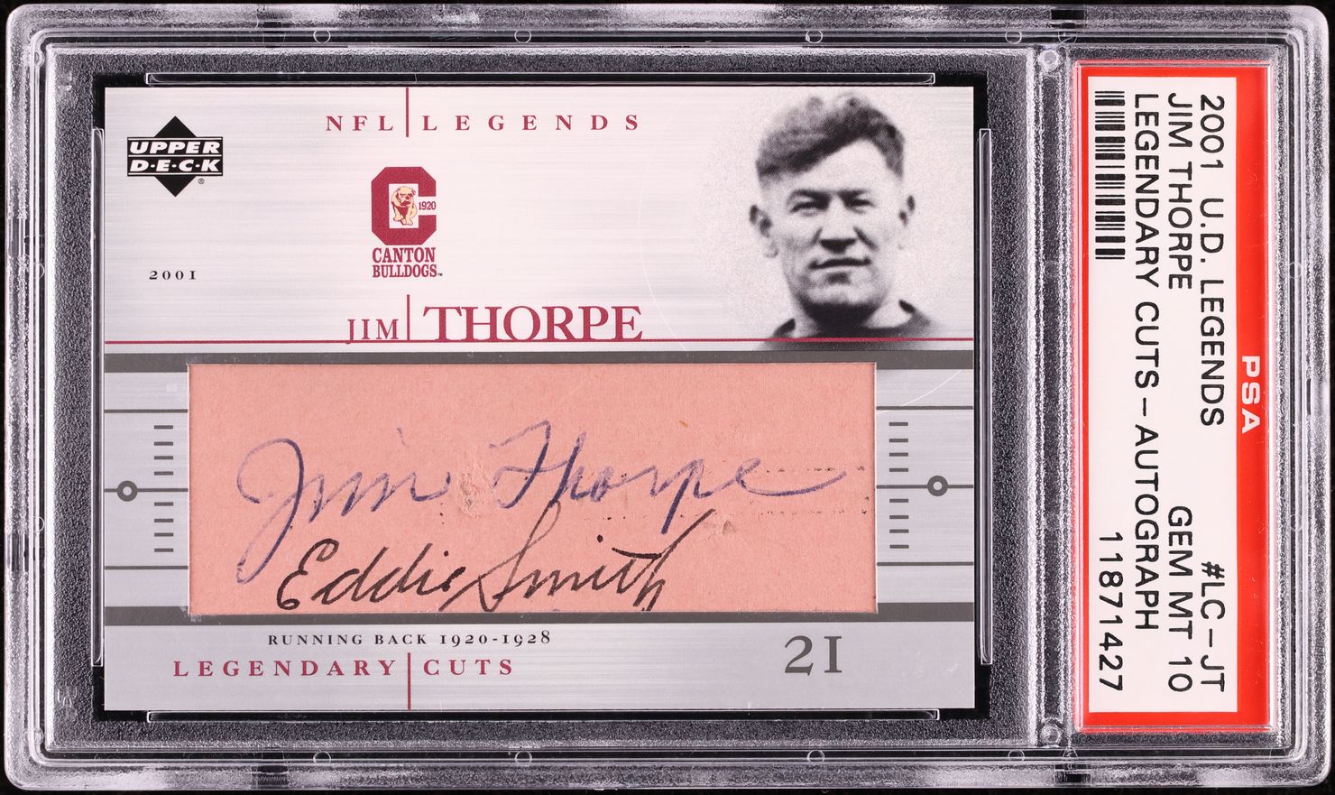 2001 Upper Deck Legends Legendary Cuts Jim Thorpe AUTO #LC-JT PSA 10 GEM MINT