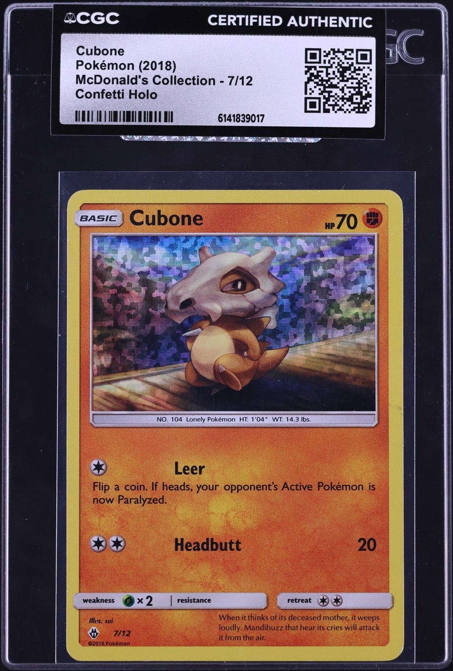 2018 Pokemon McDonald's Collection Confetti Holo Cubone #7 CGC AUTH