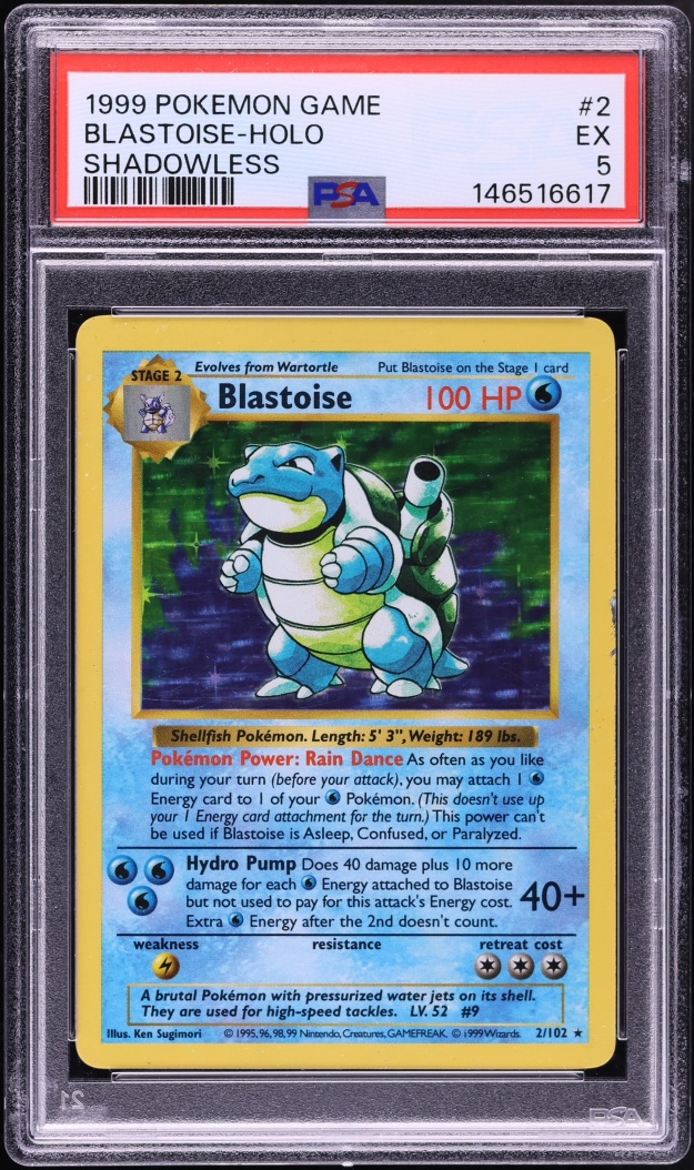 1999 Pokemon Base Set Shadowless Holo Blastoise #2 PSA 5 EX