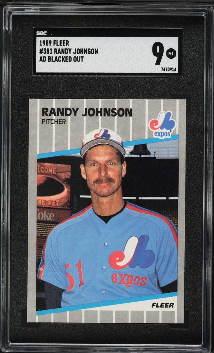 1989 Fleer Randy Johnson ROOKIE, AD BLACKED OUT #381 SGC 9 MINT
