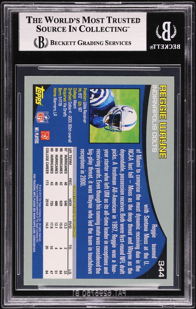 2001 Topps Football Reggie Wayne ROOKIE #344 BGS 8.5 NM-MT+