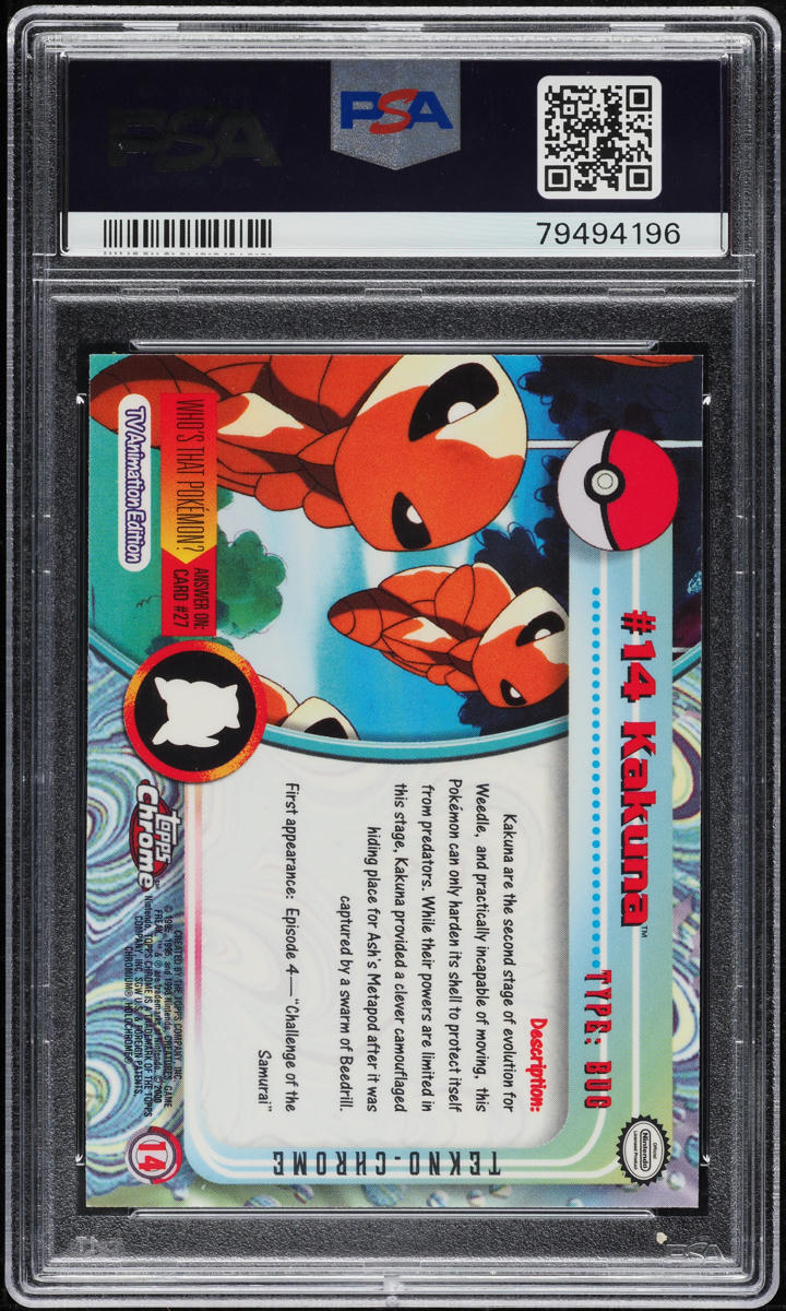 2000 Topps Chrome Pokemon T.V. Tekno Kakuna #14 PSA 9 MINT