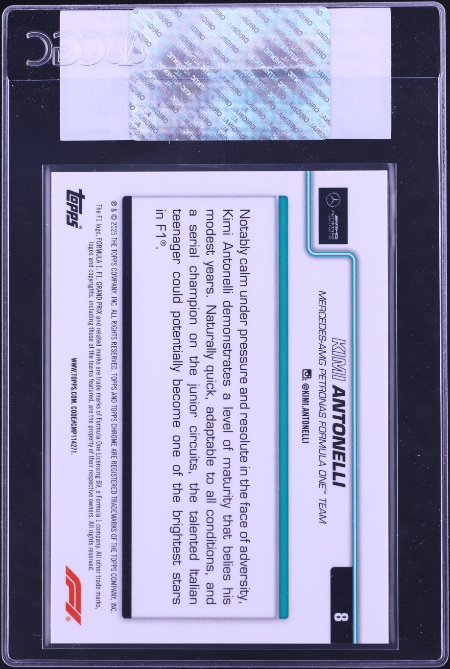 2025 Topps Chrome Formula 1 F1 Sapphire Red Kimi Antonelli ROOKIE 5/5 #8 CGC AUTH