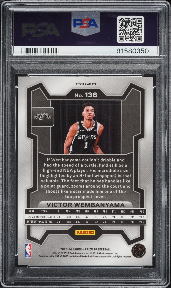 2023 Panini Prizm Silver Victor Wembanyama ROOKIE #136 PSA 10 GEM MINT