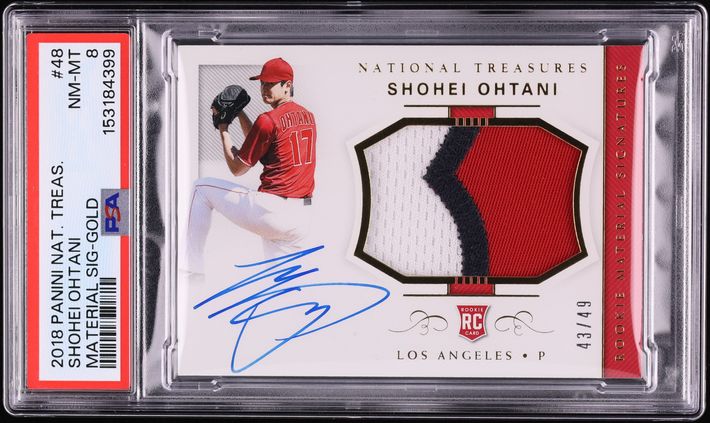 2018 National Treasures Gold Shohei Ohtani ROOKIE PATCH AUTO /49 #48 PSA 8 NM-MT